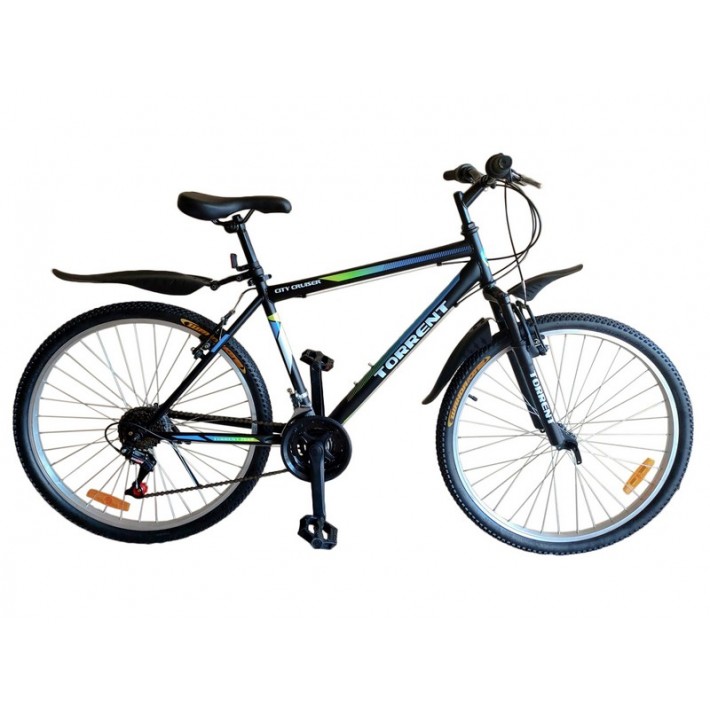 Велосипед Torrent City Cruiser матовый черный, голубой (рама алюм.18, внедорож, 18 скорост, к 26д.)