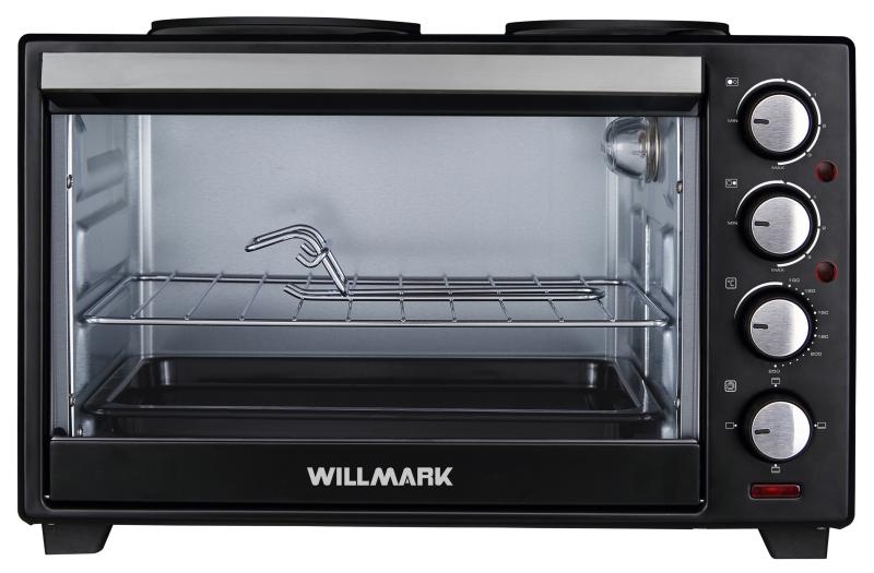 Духовка (мини-печь) WILLMARK WHO-321BL черный, 2 конфорки чугун, 1700Вт, 30л