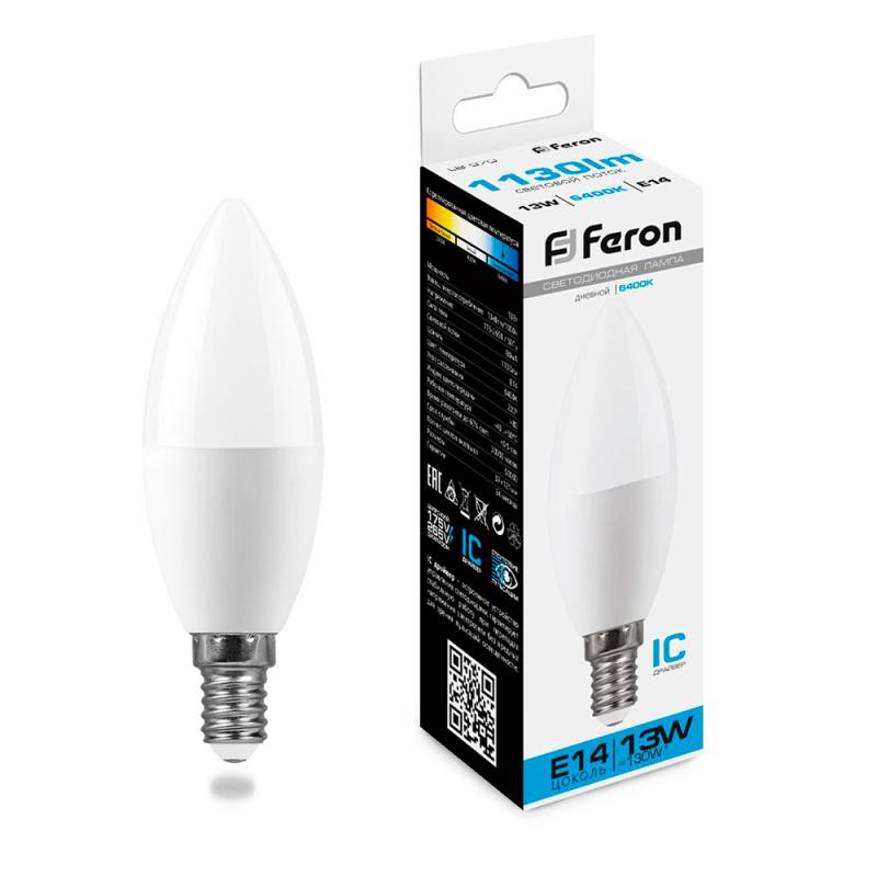 Свеча св/д Feron C37 E14 13W(1130lm) 6400K 6K матовая 121x37 LB-970 38109
