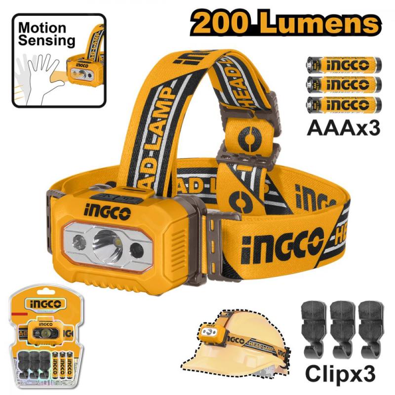 Фонарь налобный 200 Лм INGCO HHL013AAA8 INDUSTRIAL