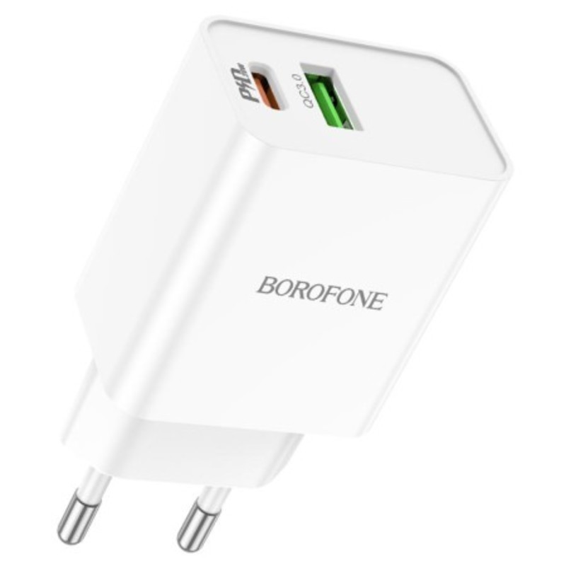 З/У BOROFONE BA88A Сетевое + Кабель C-C 1m/PD + QC 3.0/ 2 USB: Type-C + Type-A/ Выход: 20W+18W белый