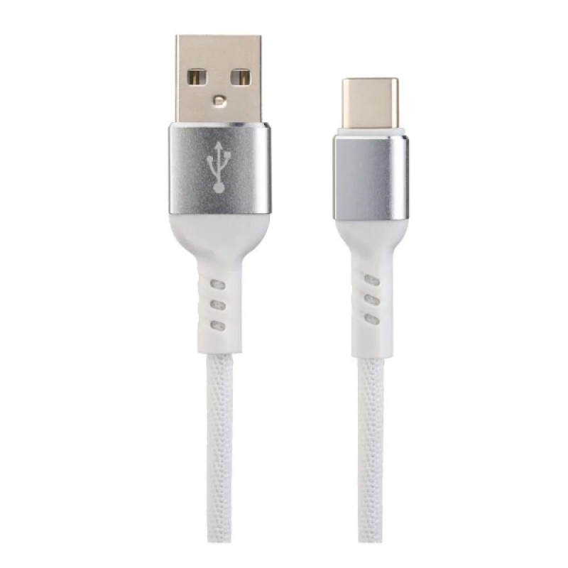 Кабель PERFEO USB2.0 A вилка - USB Type-C вилка, белый, длина 1 м., бокс (U4906) (молдинг, тканевый)