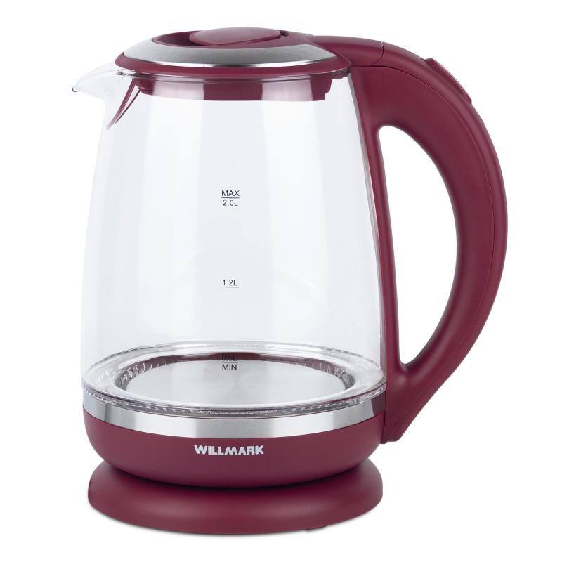 Чайник WILLMARK WEK-2005G бордовый, 2л, 2200Вт, LED-подсветка