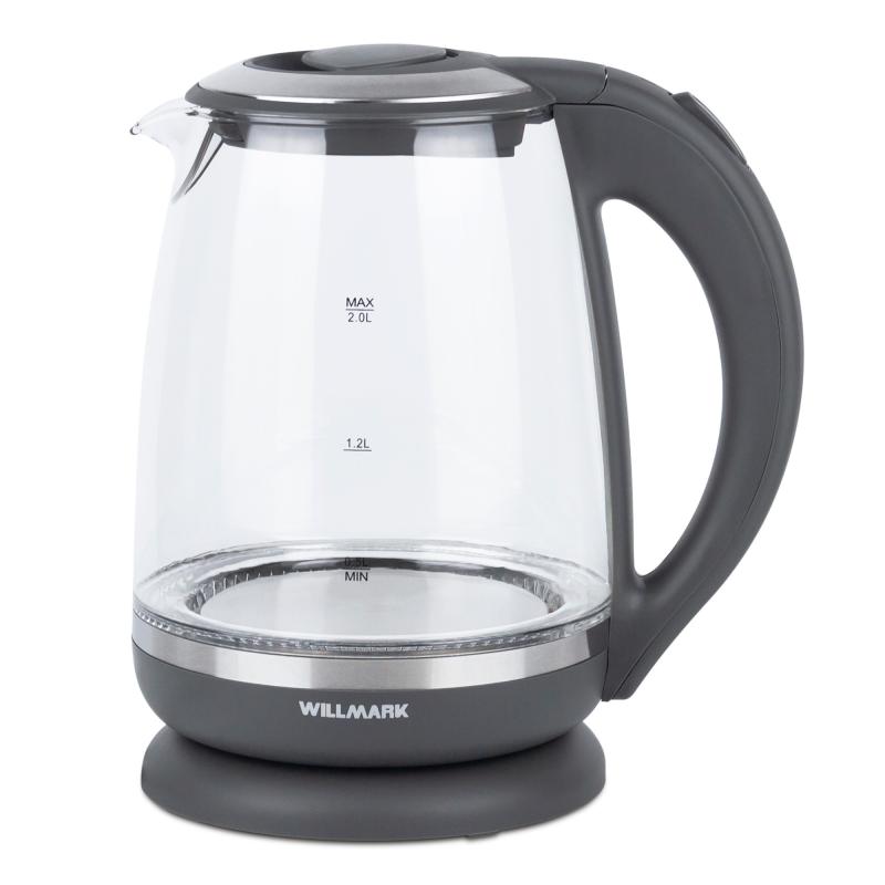 Чайник WILLMARK WEK-2005G серый, 2л, 2200Вт, LED-подсветка