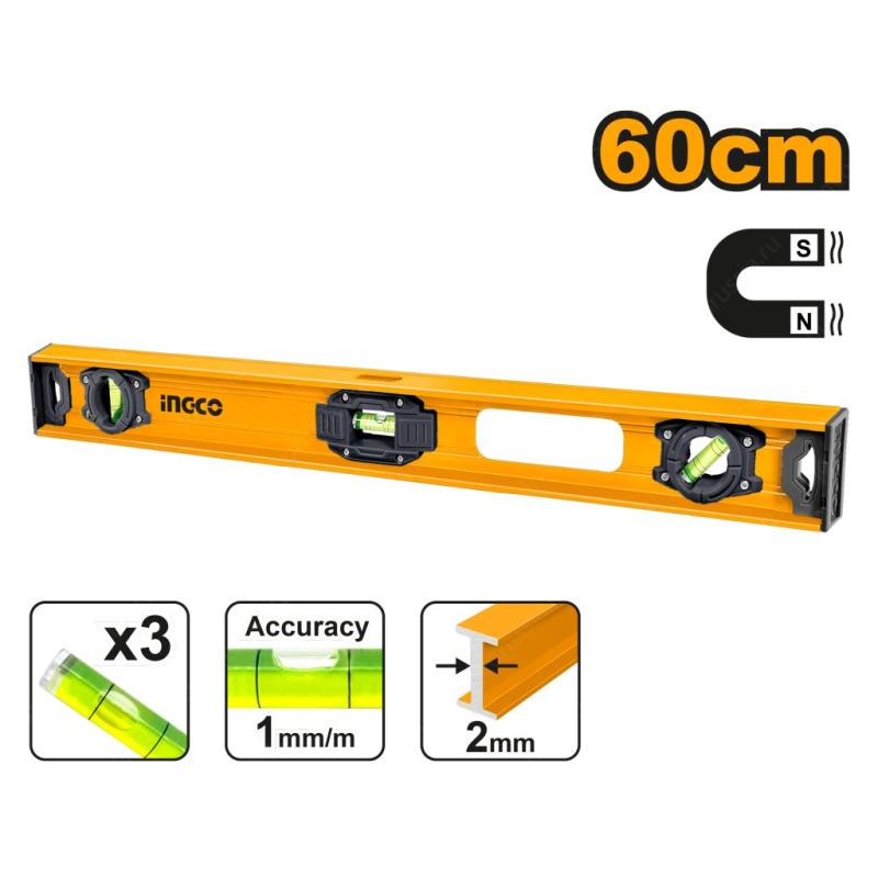 Уровень 600мм алюм. 3 глазка, магнитный INGCO HSL28060