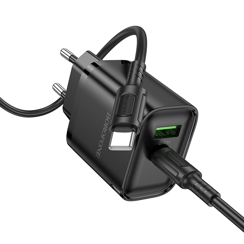 Сетевое зарядное устройство Borofone BA83A + Кабель Type-C-Type-C/ PD + QC 3.0/ 2 USB/ 20W/ Black