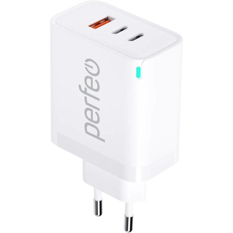 Сетевое зарядное устройство Perfeo с тремя разъемами USB-A+2xTYPE-C, GaN, 65W, белый (I4655)
