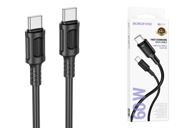 Кабель BOROFONE BX111 Type-C-Type-C/ 1m/ 60W/ Black