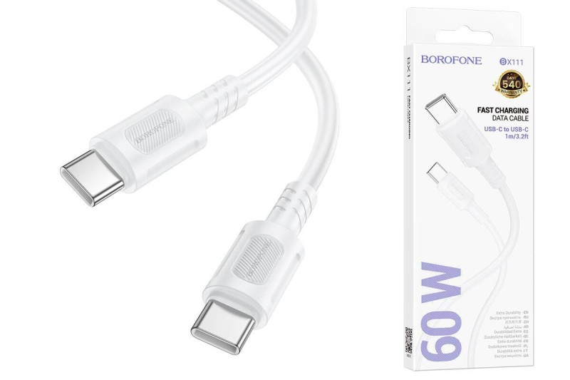 Кабель BOROFONE BX111 Type-C-Type-C/ 1m/ 60W/ White