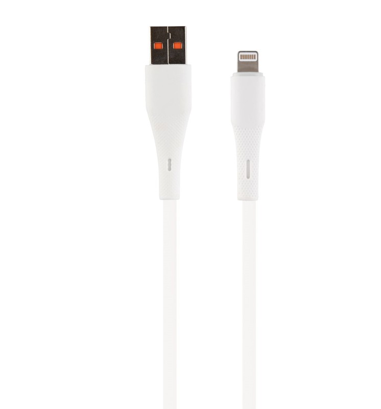Кабель PERFEO USB A вилка - Lightning вилка, 2.4A, белый, силикон, длина 1 м., ELASTIC (I4338)