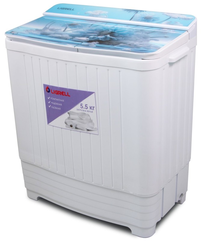 Стиральная машина LIGRELL LWM-55PG белый (рисунок голубые цветы), 5,5кг, 450Вт