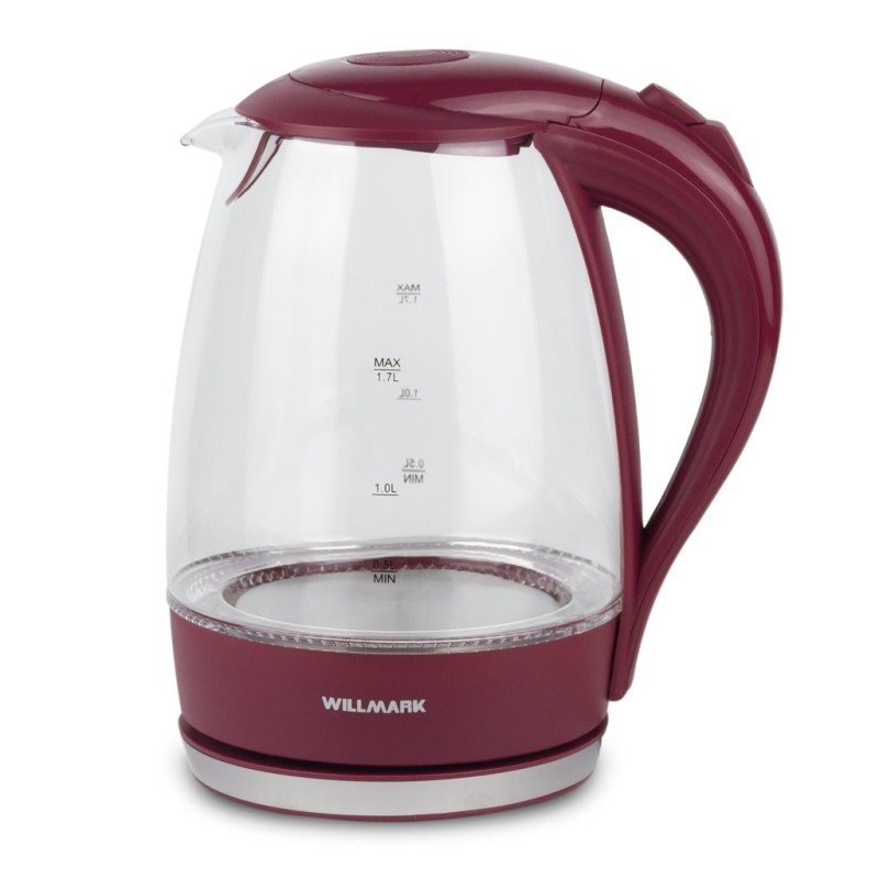 Чайник WILLMARK WEK-1708G бордовый, 1.7л, 2200Вт, подсветка