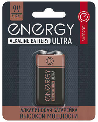 Батарейка алкалиновая 6LR61/1B (Крона) блистер 1шт Energy Ultra
