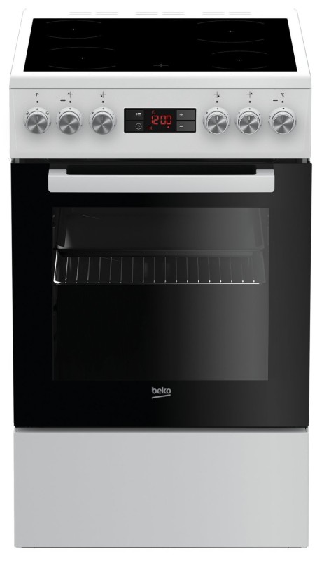Электроплита Beko FSM 57300 GW белый, 4 зоны, стеклокерамика, гриль, конвекция, 50см, 7800Вт