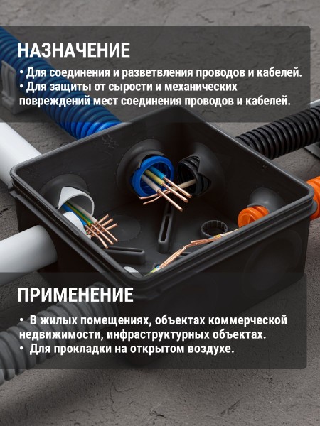 Коробка распред. двухкомпонентная TDM ОУ 100х100х50 8гермов.,черный IP66 ПМ SQ1401-2913