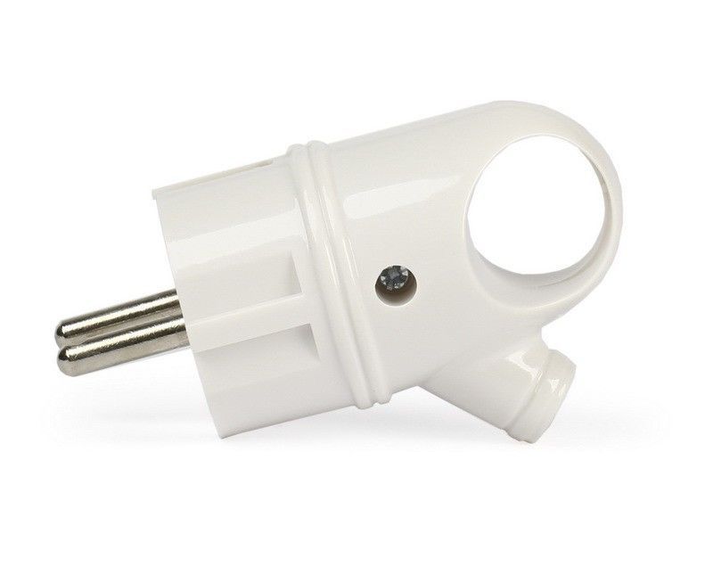 Вилка SmartBuy 16А 250В (АБС-пластик, угловая с ушком, белая, земля) SBE-16-P03-w