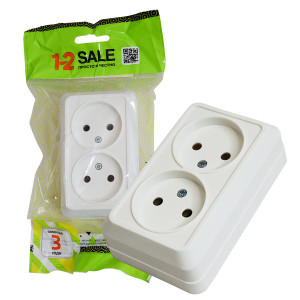 Розетка 1-2.SALE ОУ 2 мест. 16А бел. (корп. ABS, керам. осн.) 901393