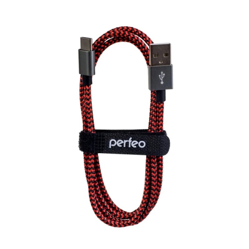 Кабель PERFEO USB2.0 A вилка - USB Type-C вилка, черно-красный, длина 1 м. (U4901) (100)