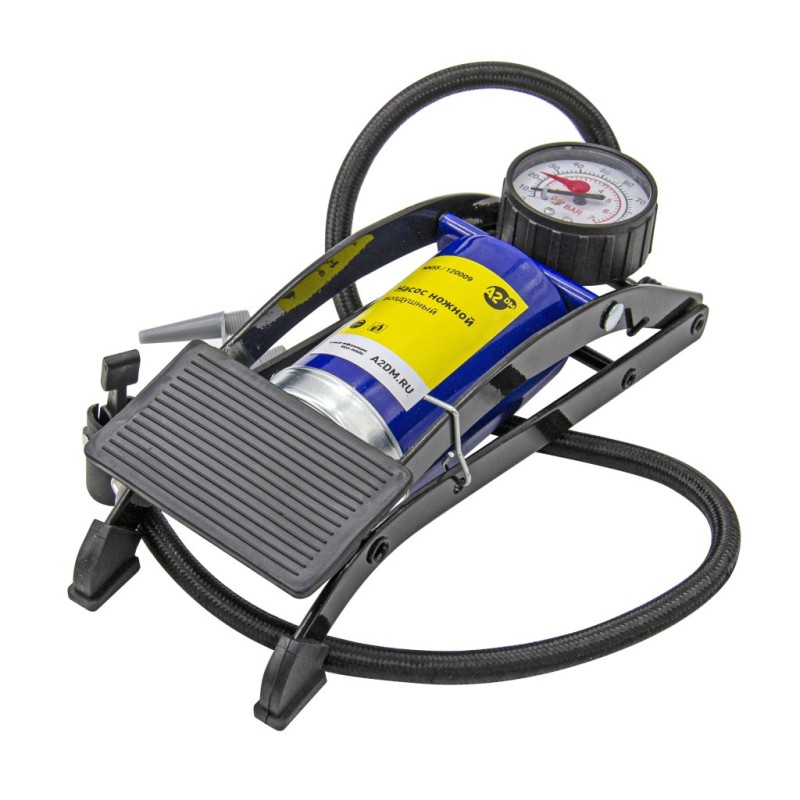 Насос ножной с манометром, армированный шланг 60см