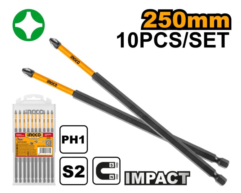 Бита PH1 250мм, ударная, 10 шт  INGCO SDBIM11PH1103 INDUSTRIAL