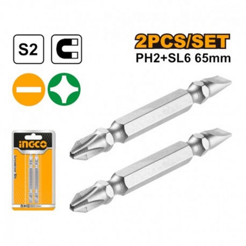 Бита PH2+SL6  65мм, 2 шт INGCO SDB61HL652