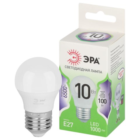 Лампа св. ЭРА GREEN LINE LED P45-10W-865-E27 GL E27 10 Вт шар холодный свет Б0067039