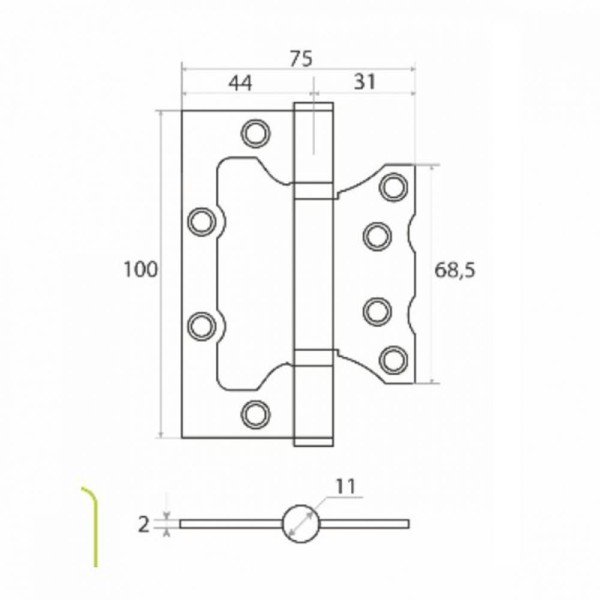Петля универсальная 100х75х2.0 без врезки, б/к (никель) Vrata арт. 208311