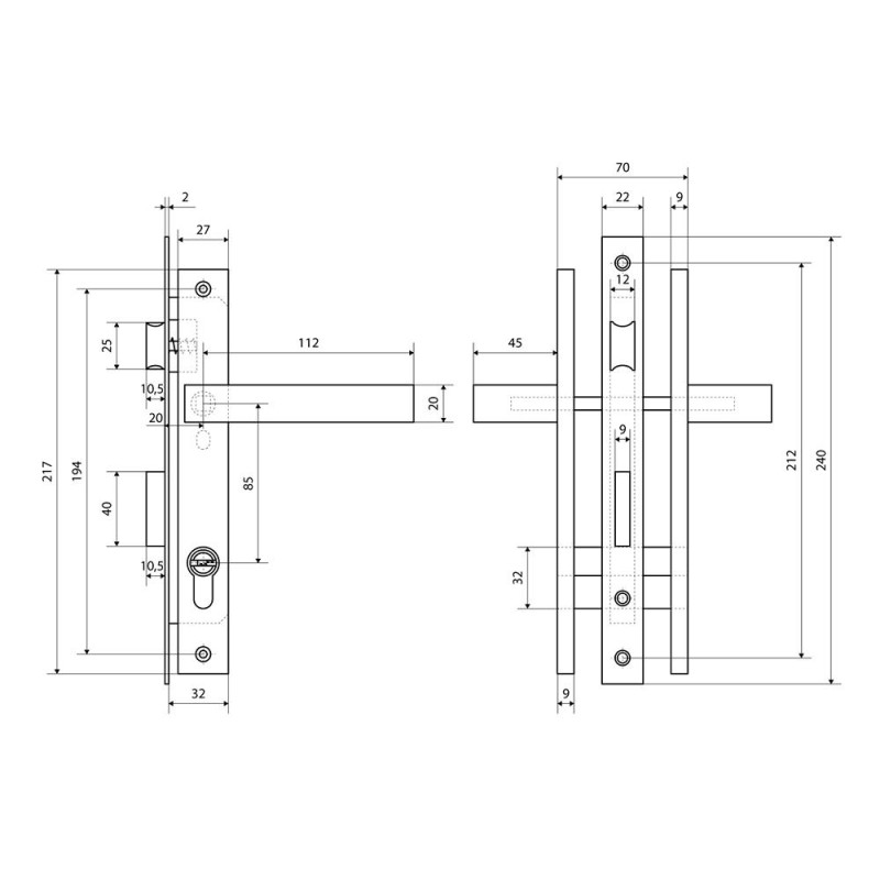 Замок врезной узкопрофильный для калитки, коричневый СТАНДАРТ 8520.01.8017 ключ-ключ арт. 17659