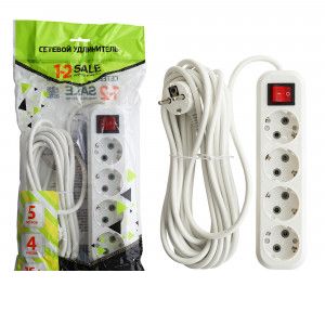 Удлинитель сет. 1-2.SALE ПВС 3х1 4роз. 5м 16А земля, выкл (корпус АБС-пластик) E1М 860489