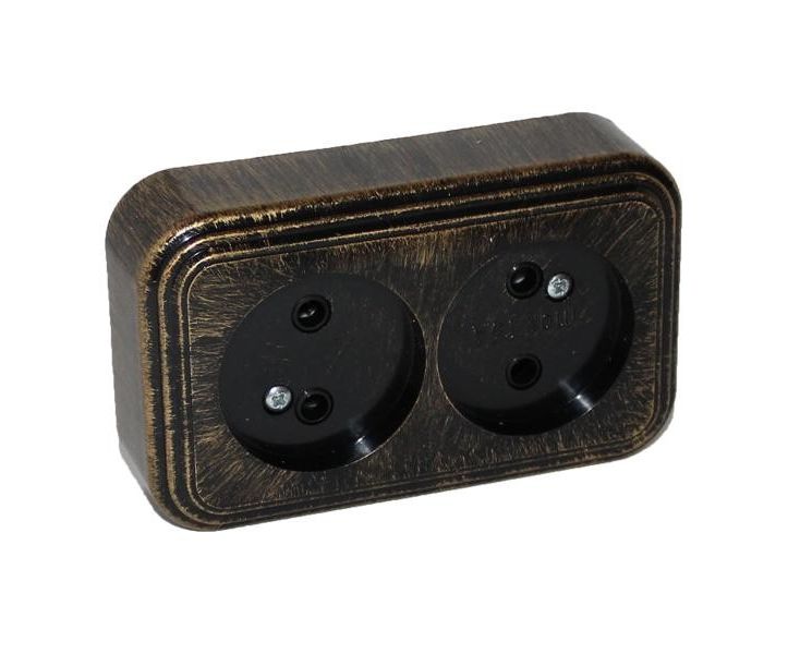 Розетка ОУ 2мест. Элект LOFT 16А (патина черный под бронзу, АБС-пластик) RA 16-237-ЧБ (РБ)