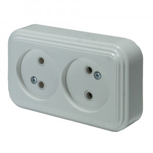 Розетка ОУ 2мест. Элект 16А (белый, АБС-пластик, подпружин. контакты) RA 16-237-Б (РБ)