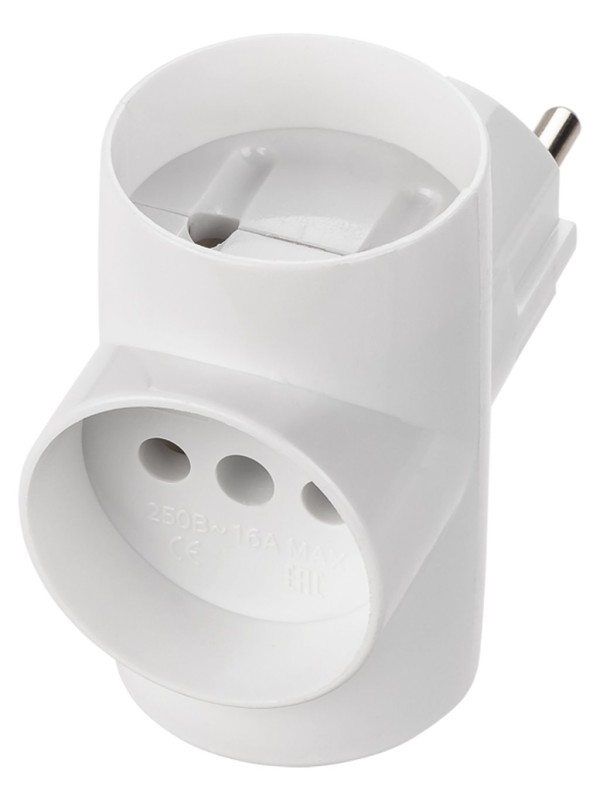 Разветвитель (тройник) TDM 3роз. 16А белый (T-образный) SQ1806-0041