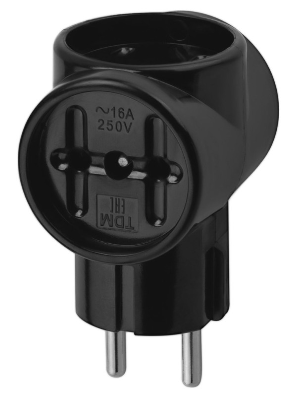 Разветвитель (тройник) TDM 3роз. 16А черный (T-образный, карболит) Ретро SQ1806-0101