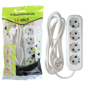 Удлинитель сет. 1-2.SALE ПВС 3х1 4роз. 3м 16А земля (корпус АБС-пластик) E1М 860485