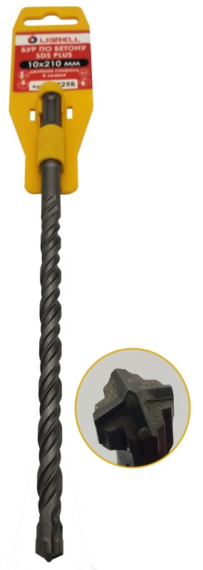 Бур по бетону 10х210 двойная резьба sds-plus 4 лезвия