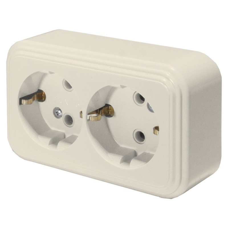 Розетка 2-мест. с/з STEKKER, PST16-31-20 (RA 16-238-БЖ), 250В, 16А, IP20, слоновая кость 49056