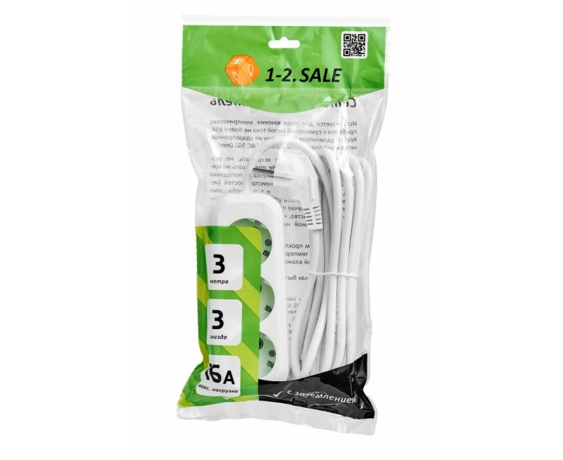 Удлинитель сет. 1-2.SALE ПВС 3х1 3роз. 3м 16А земля (корпус АБС-пластик) E1М 860472