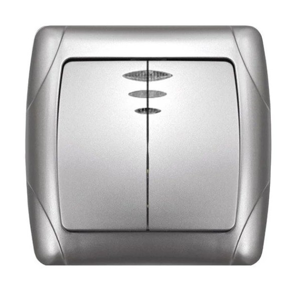 Выключатель UNIVersal Маргарита инд. СУ 2кл. 10А, серебро (корп. ABS, пласт. осн.) М0123-S