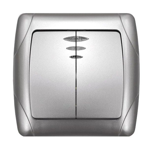 Выключатель UNIVersal Маргарита инд. СУ 2кл. 10А, серебро (корп. ABS, пласт. осн.) М0123-S