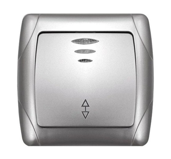 Выключатель UNIVersal Маргарита проходной инд. СУ 1кл. 10А, серебро (корп. ABS, пласт. осн.) М0125-S