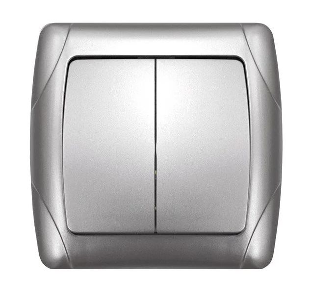 Выключатель UNIVersal Маргарита СУ 2кл. 10А, серебро (корп. ABS, пласт. осн.) М0023-S