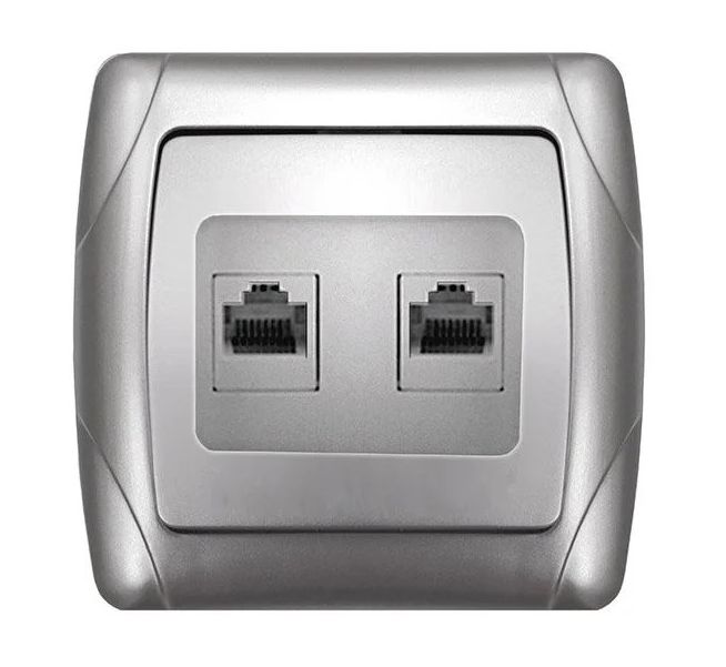 Розетка компьют. UNIVersal Маргарита СУ 2мест. 1А, серебро (пласт. осн., RJ45) 1083-S
