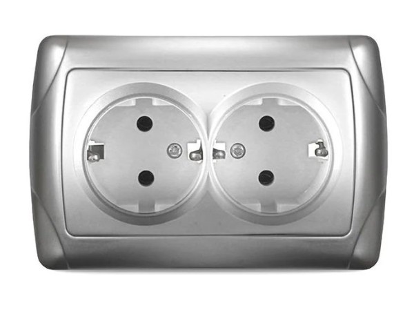 Розетка UNIVersal Маргарита роз. СУ 2мест. 16А, серебро (земля, пласт. осн.) М0128-S