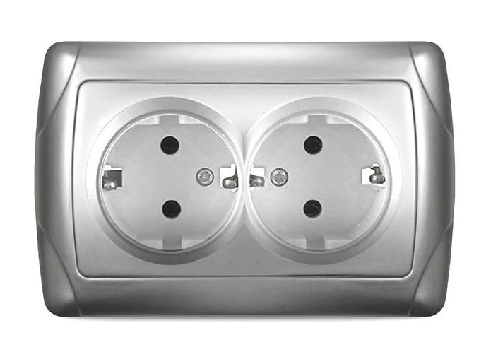 Розетка UNIVersal Маргарита роз. СУ 2мест. 16А, серебро (земля, пласт. осн.) М0128-S