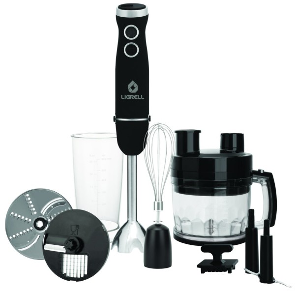 Блендер погружной (кубикорезка) LIGRELL LHB-1106BCS черный, 1000л, чаша 2л, стакан 600мл, венчик