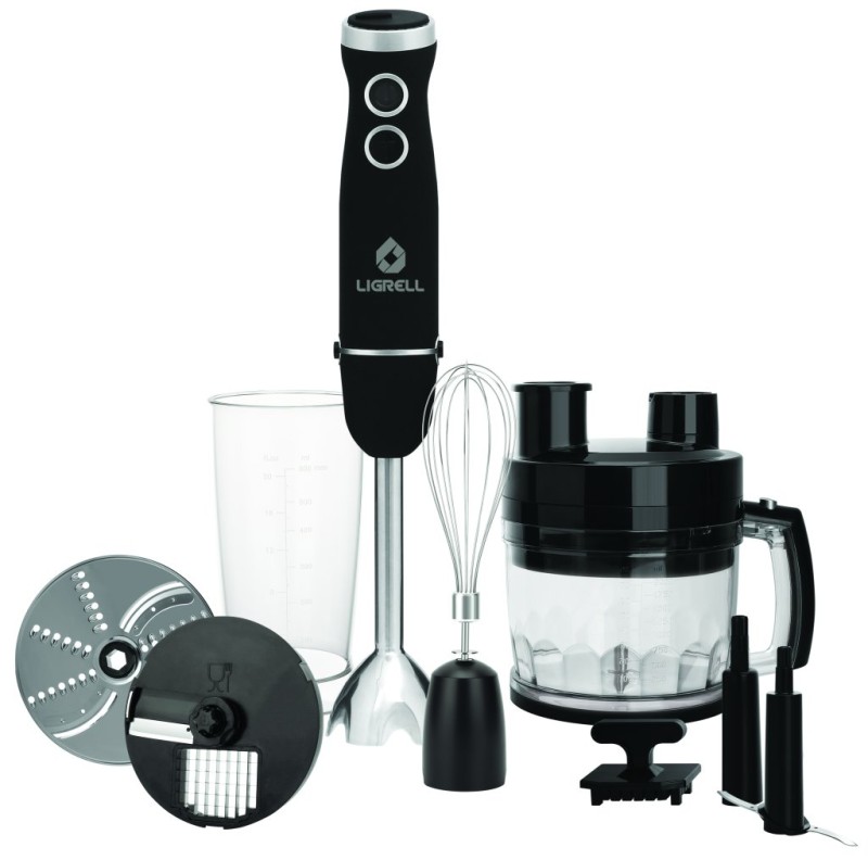 Блендер погружной (кубикорезка) LIGRELL LHB-1106BCS черный, 1000л, чаша 2л, стакан 600мл, венчик