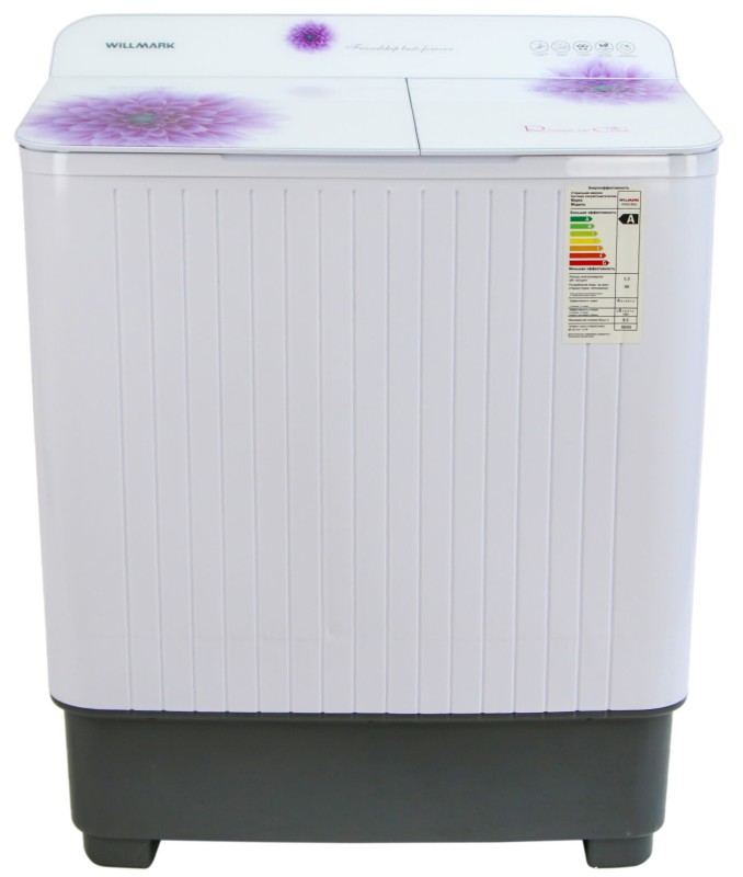 Стиральная машина WILLMARK WMS-85G, белое стекло, фиолетовые цветы, 8.5кг, 1350Вт, 680Вт