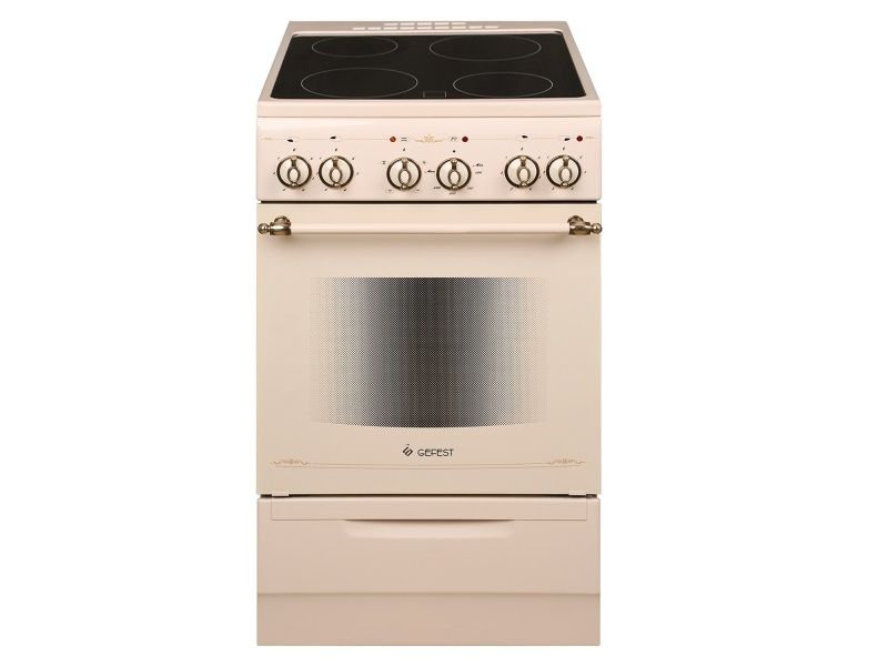 Электроплита Gefest 5160-02 0147 кремовый с рисунком ретро, стеклокерамика, 4 зоны, 6150Вт, 50x59