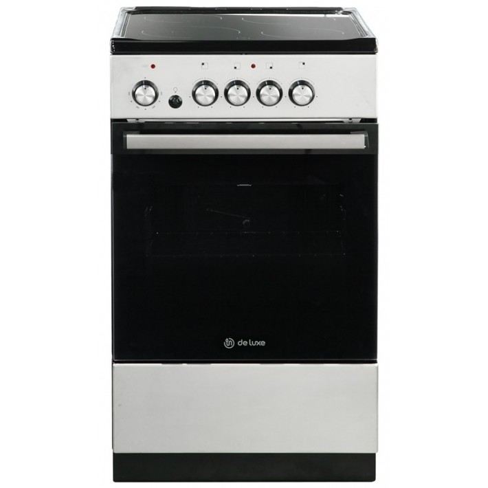 Электроплита De Luxe 506004.04эс-010 нержавеющая сталь, 6100Вт, стеклокерамика, 4 конфорки, 50*60