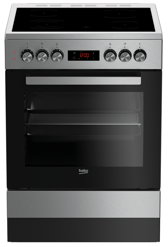 Плита Beko FSE 67310 GX нерж. сталь, стеклокерамика, 4 конфорки, гриль, конвекция, 60x60